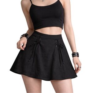 Hot Topic Black Lace Up Flared Mini Skirt Punk Gothic Y2K Medium